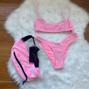 Triangl Swimwear Baby Pink Velvet Bikini Set with Sporty Bandeau Top